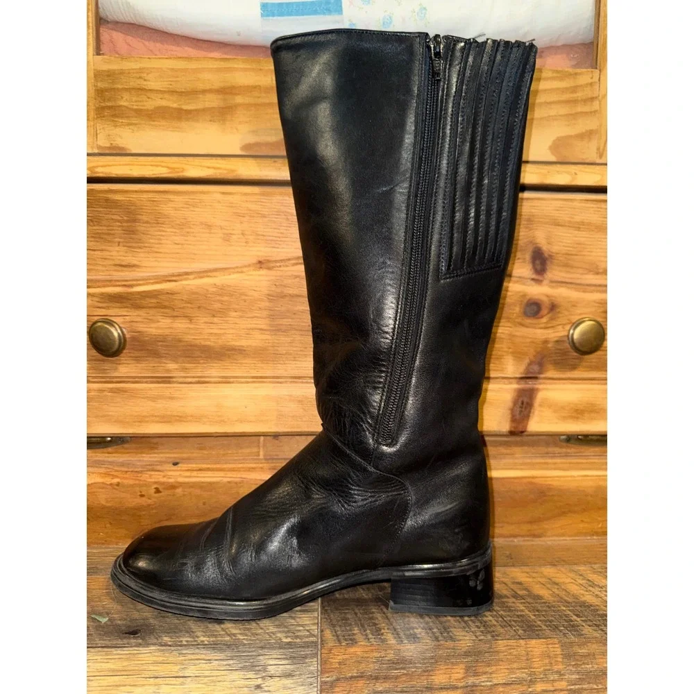 Santana Canada Black Leather Waterproof Tall Boots Size 8 Equestrian Minimalist